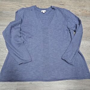 J. Jill Linen Blend Eclipse Blue Arbor V-Neck Pullover Knit Top Size XL petite